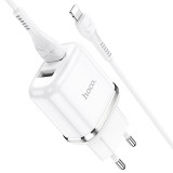 Tinklo įkroviklis 220V 2xUSB - iPhone (Lightning) 2.4A su laidu 1m baltas (white) Hoco N4 